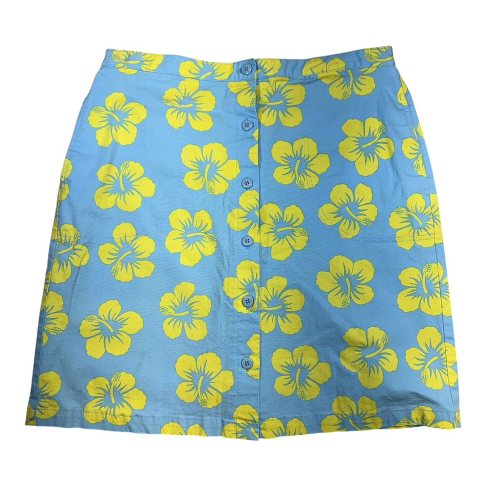 🌼 Sag Harbor Floral Cotton Skort Skirt Size 14 Blue Yellow Pockets Stretch